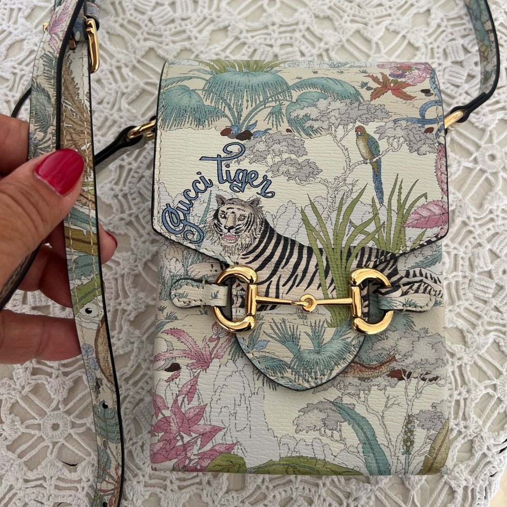 Gucci Mini Bag with Jungle Print in Cream and Green
